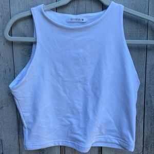 High neck white cropped tank top